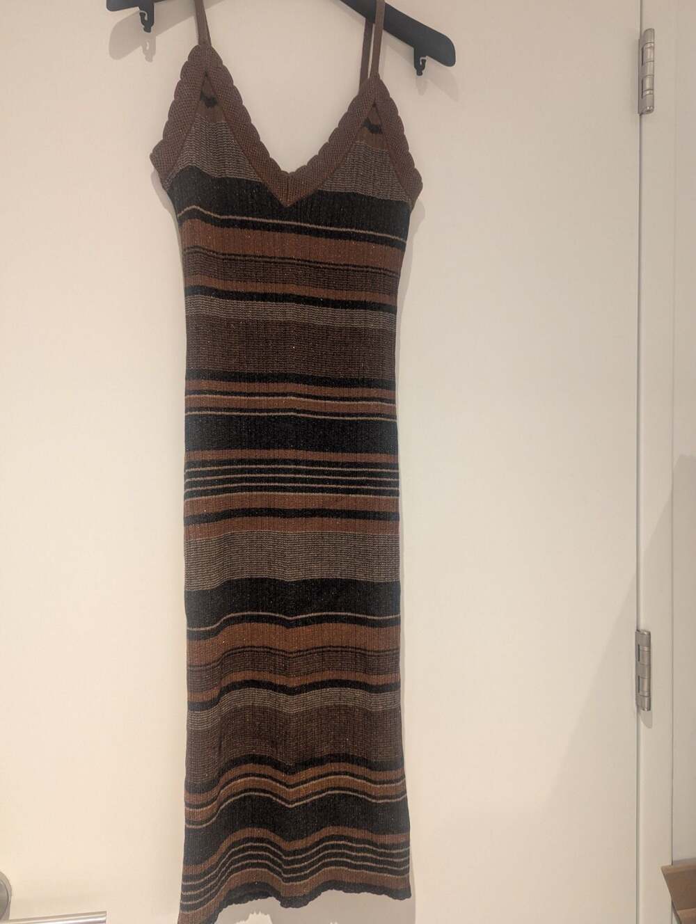 L'AGENCE Sandi Striped Metallic Knit Scalloped Midi Dress Size S/P